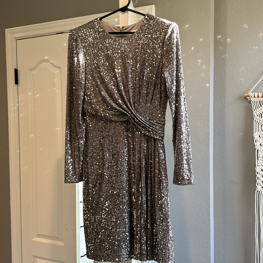 Calvin Klein, size S, silver, full sequins, mini dress